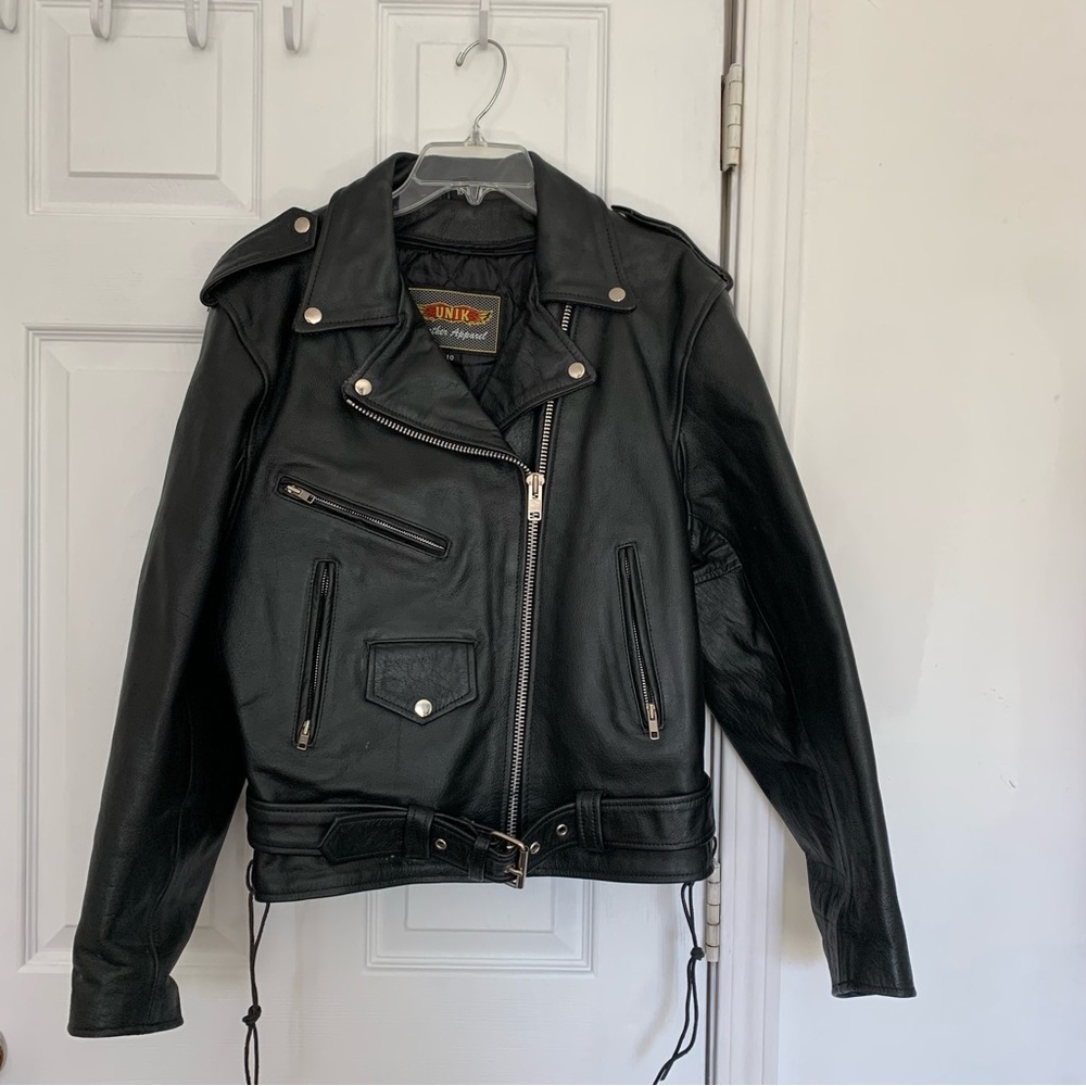 Vintage UNIK Punk Leather Moto Jacket Asymmetrical Belted Genuine